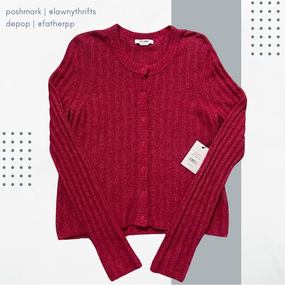 RE/DONE Women's Dragonfruit Terry Ribbed Cardigan Large NWT $350